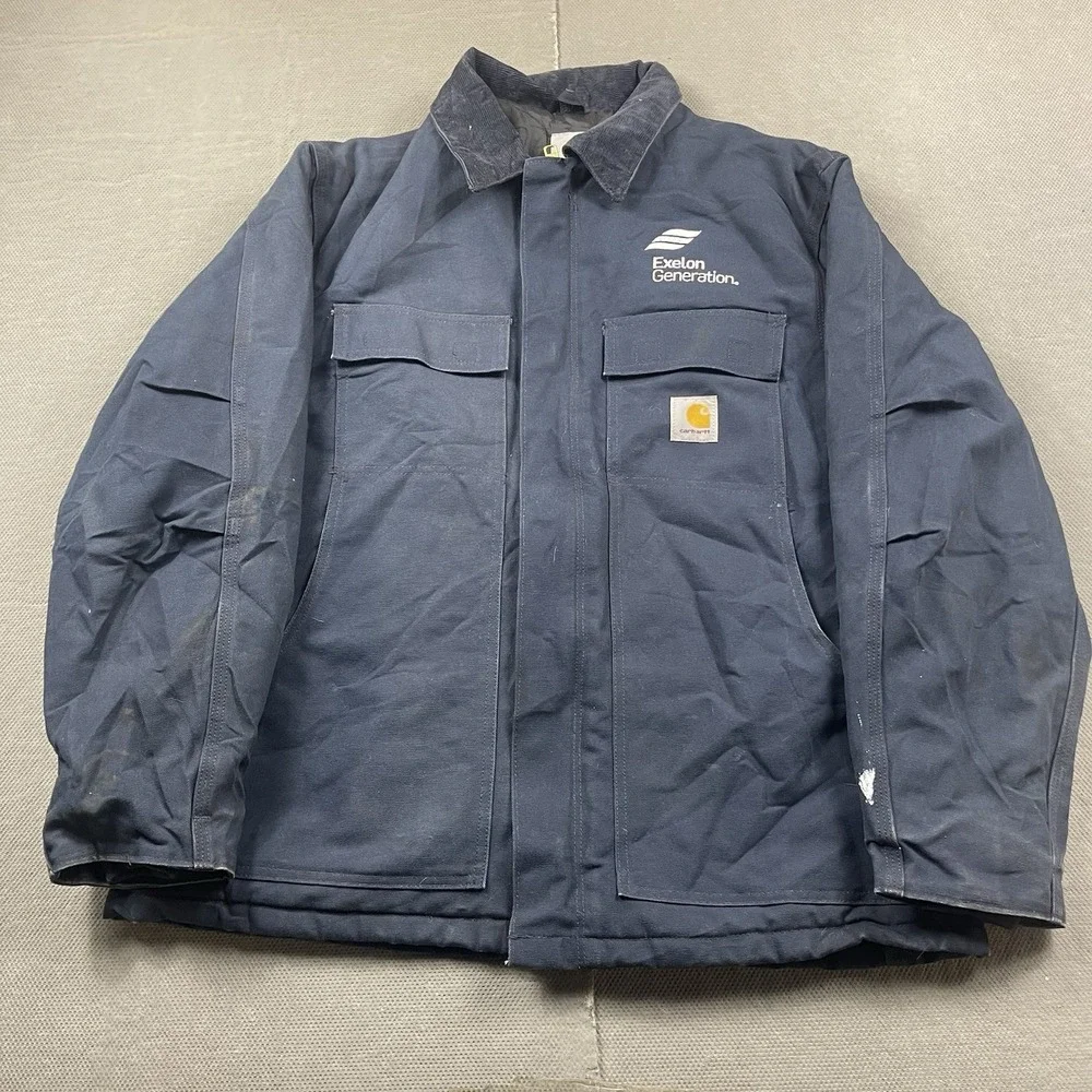 Carhartt Quilted Lined Jacket Mens Large Blue Work Canvas‎ Barn Coat C003 DNY